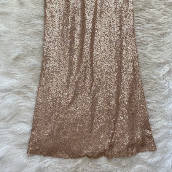 Tadashi Shoji Champagne Gold Sequin Long Sleeve Evening Dress Gown - Picture 4 of 15